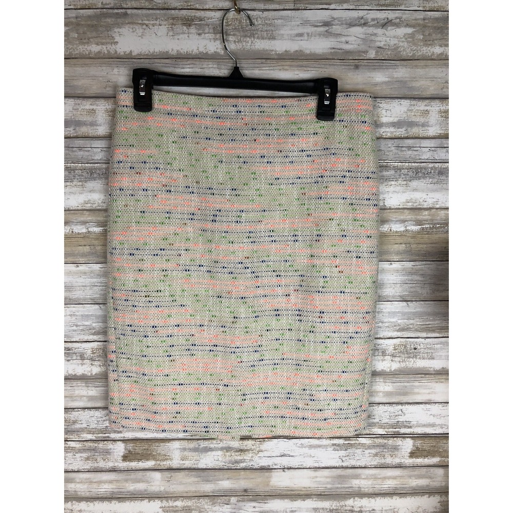 J Crew‎ Womens Sz 4 Multicolor Tweed Zip Back Lined Pencil Skirt. EUC